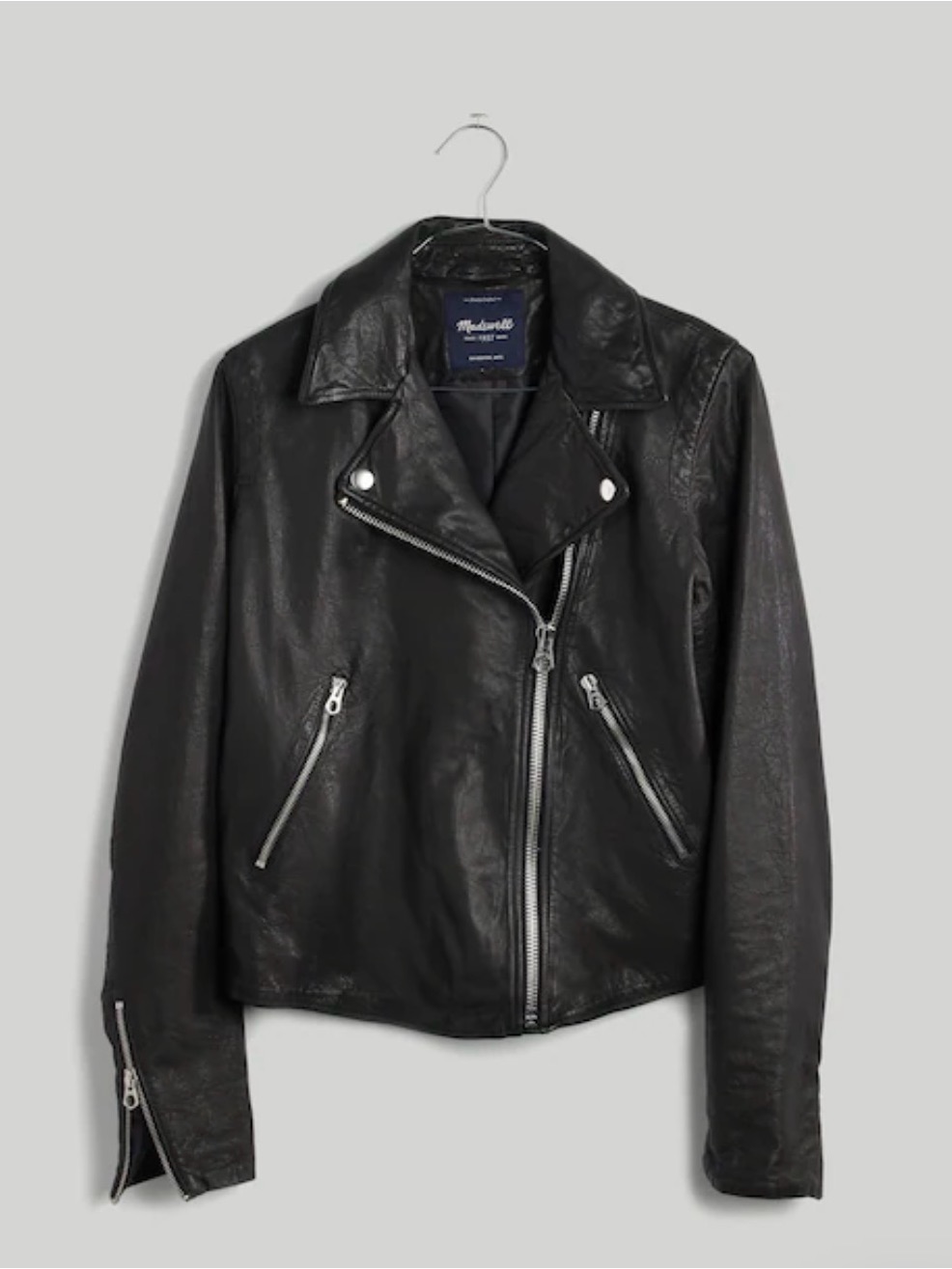 Madewell Black Leather Biker Jacket With Silver Hardware